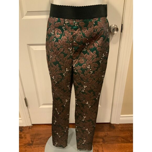Dolce & Gabbana Green & Pink Metallic Floral Brocade Pants $895, Size 44 IT NWT! - Picture 1 of 8